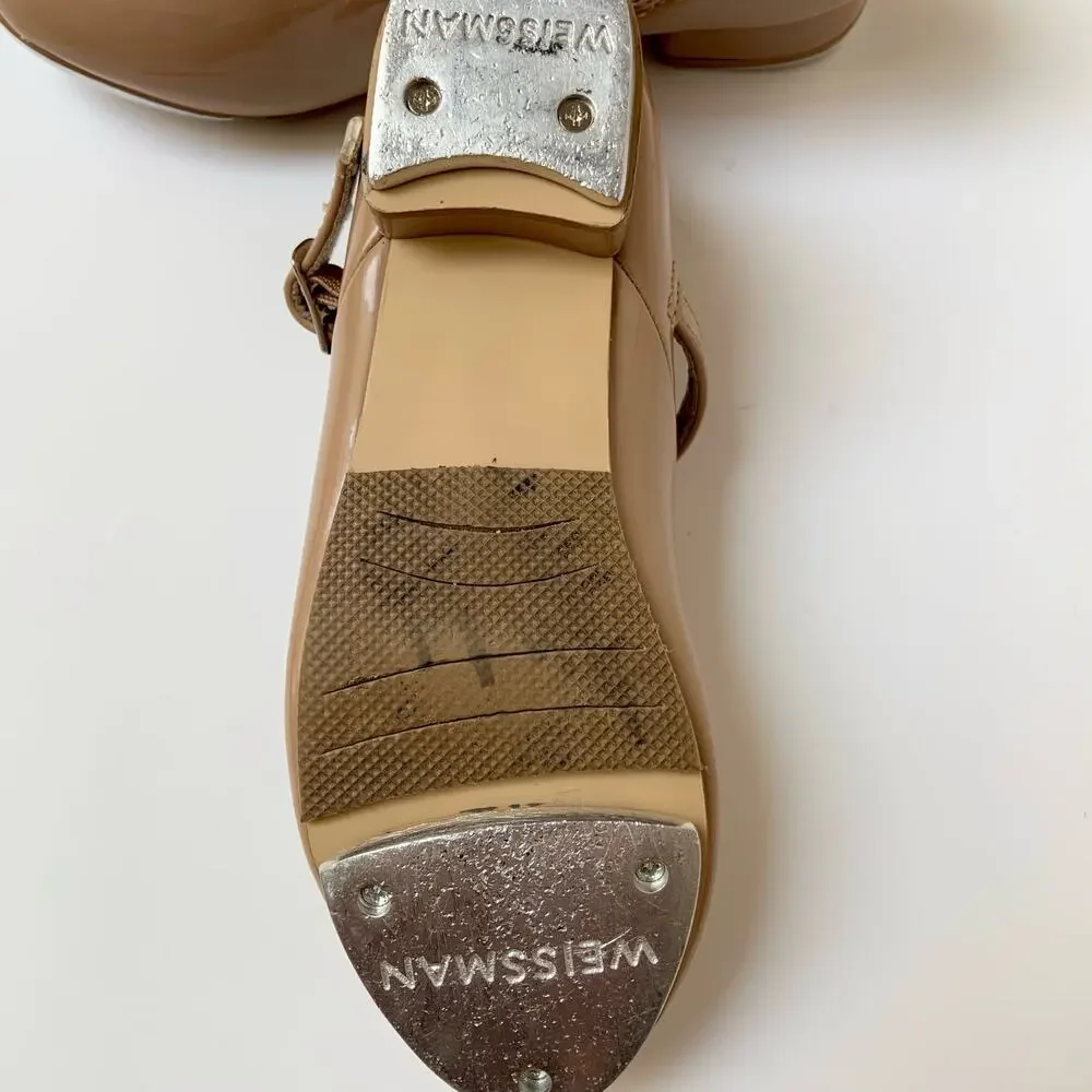 Weissman Patent Mary Jane Tap Dance Shoes Tan Caramel Girl's Size 1.5A M - Picture 4 of 9